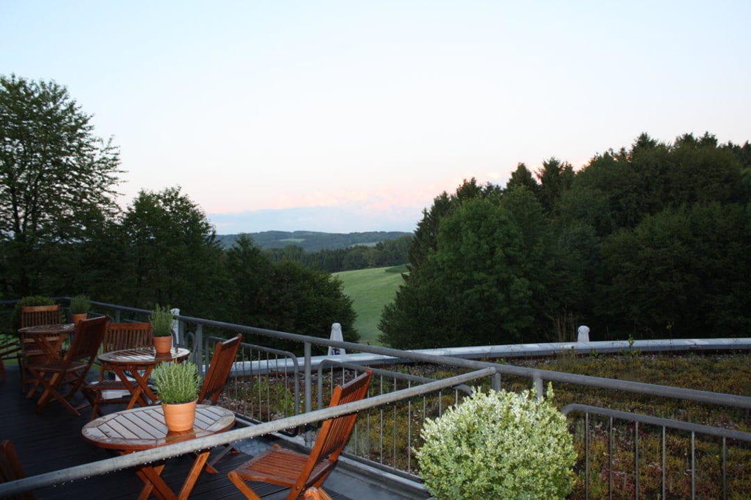 Ausblick von der Terrasse ins Grüne Trans World Hotel Kranichhöhe