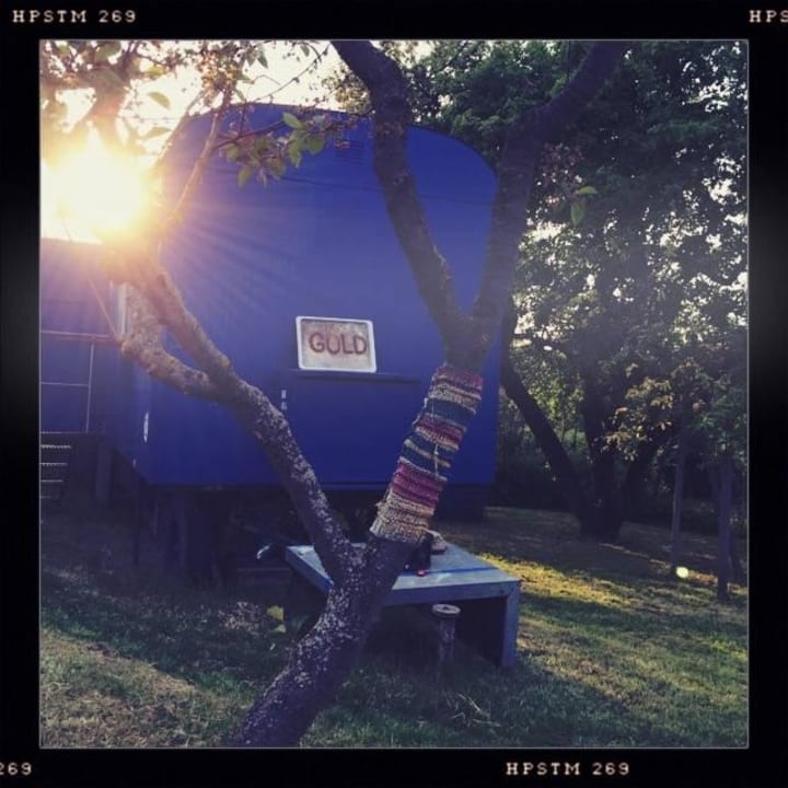 Sonnenuntergang in Uanqui Bauwagen Apfel