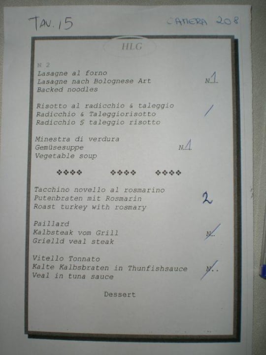 Abendmenükarte Hotel Lago di Garda