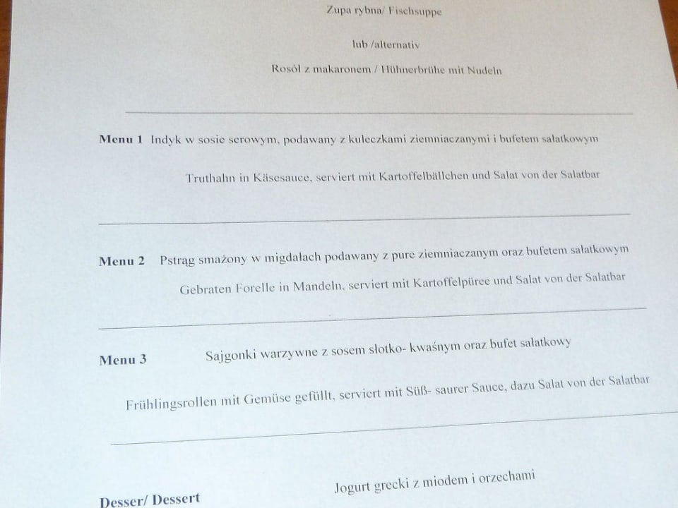 Menüauswahl für den Abend Villa del Mar