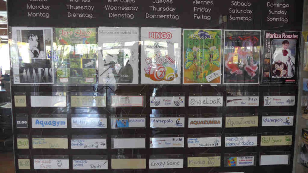 Aushang der Animationen Bungalows Vistaflor