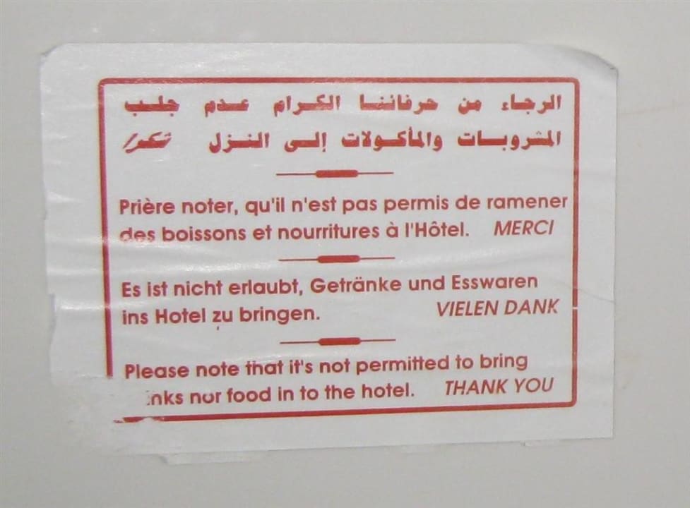 Verbotsschild im Zimmer El Mouradi Club Kantaoui