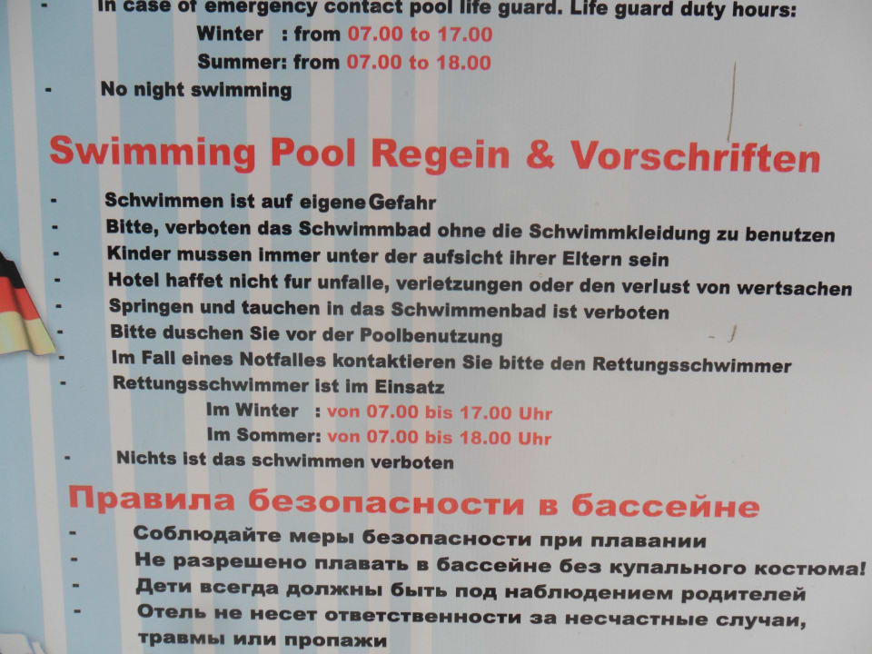 Poolregeln Sunny Days Palma De Mirette Resort & Spa