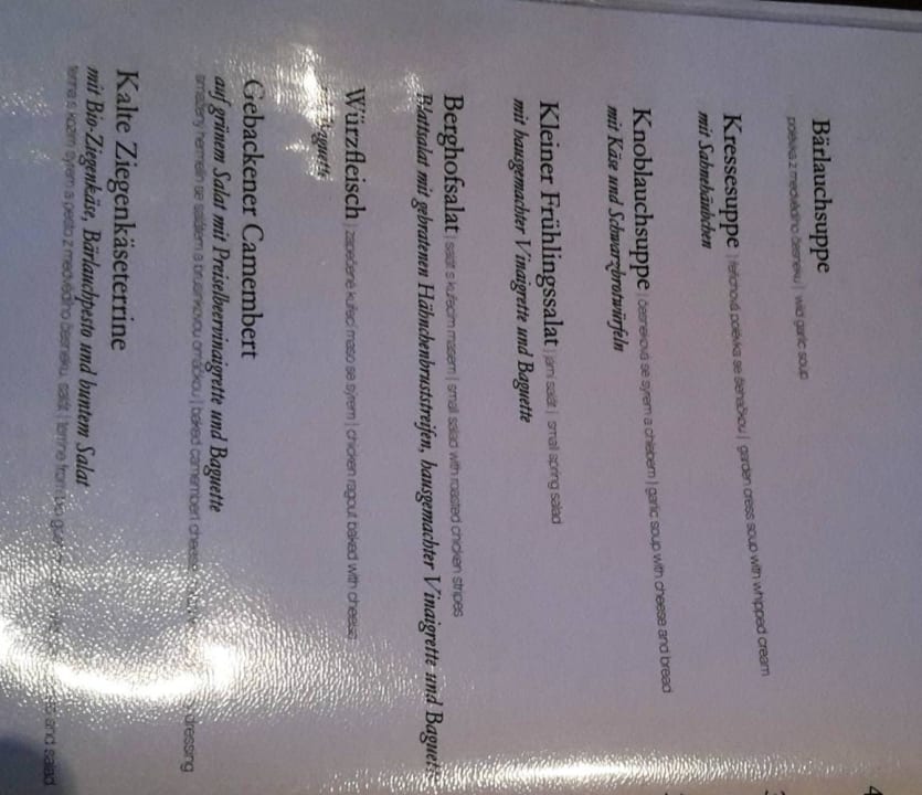 Speisekarte Hotel Berghof Lichtenhain