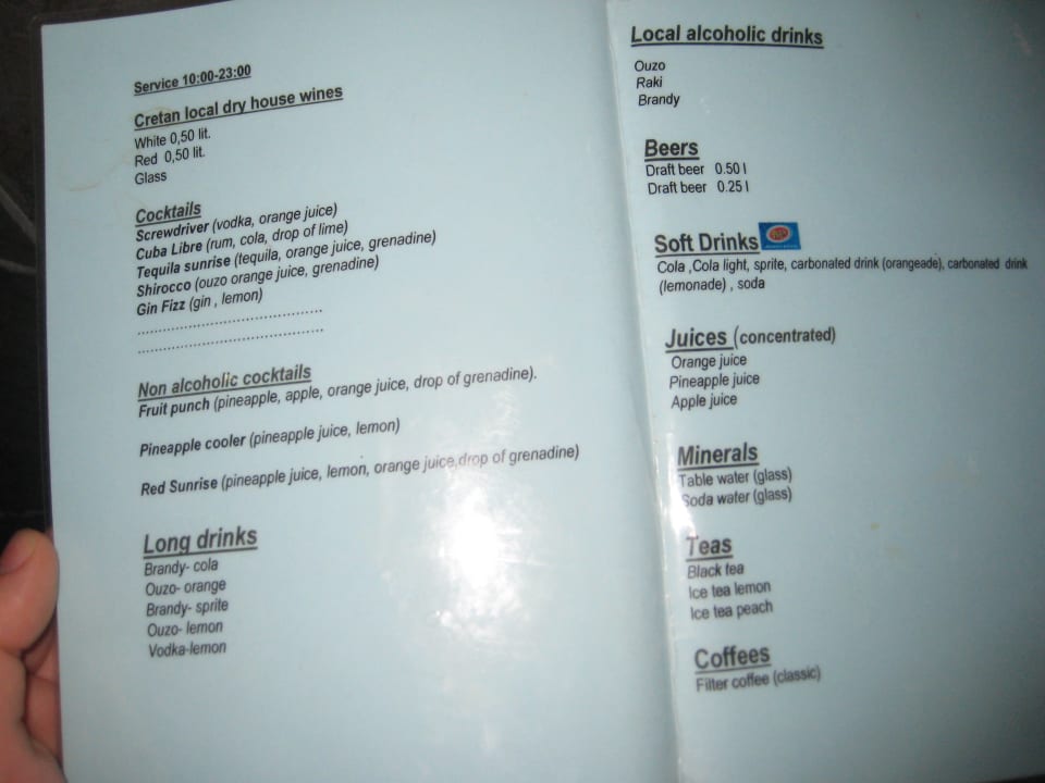 Getränkekarte Delfina Tropic Beach