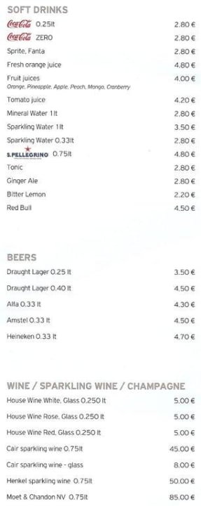 Getränke und Snackkarte Creta Maris Resort