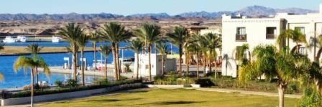 Blick vom Zimmer zur Lagune u. Hafen Port Ghalib Pickalbatros Palace Hotel-Port Ghalib