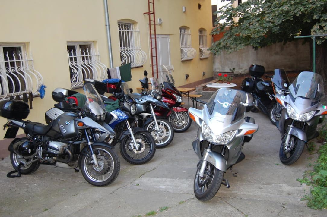 Parking for biker safety in yard Hostel Homer