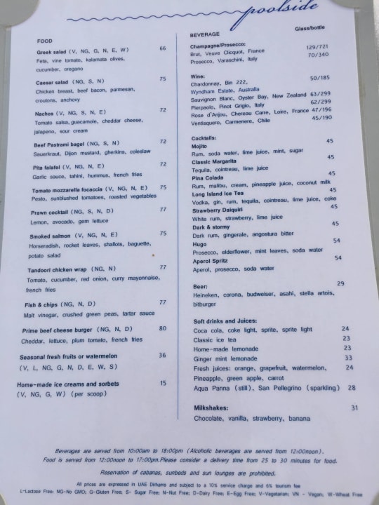 Spese- und Getränkekarte Poolside Park Hyatt Abu Dhabi Hotel and Villas