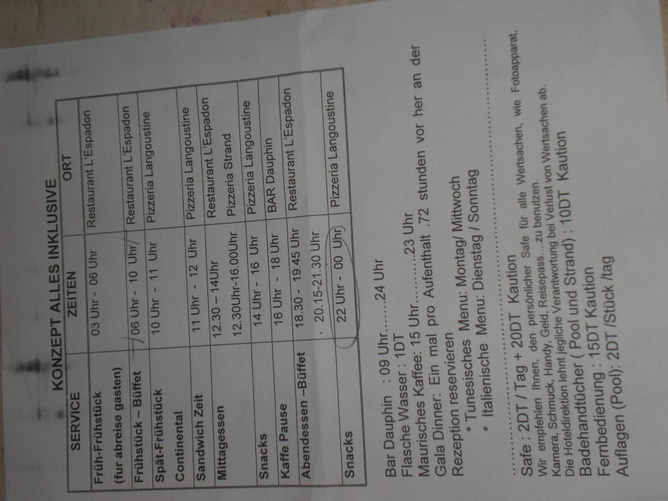 Essenszeiten El Mouradi Club Kantaoui