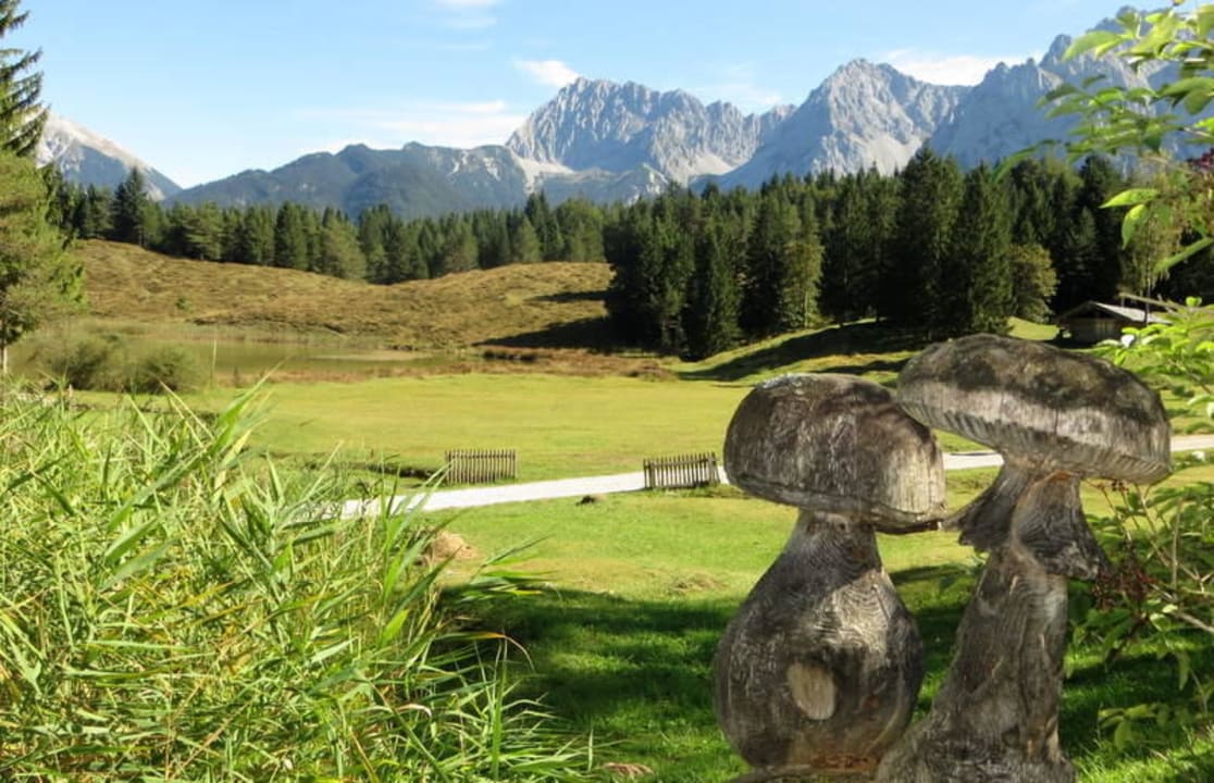Blick vom Gasthof auf den See und die Berge Berggasthof Wildensee