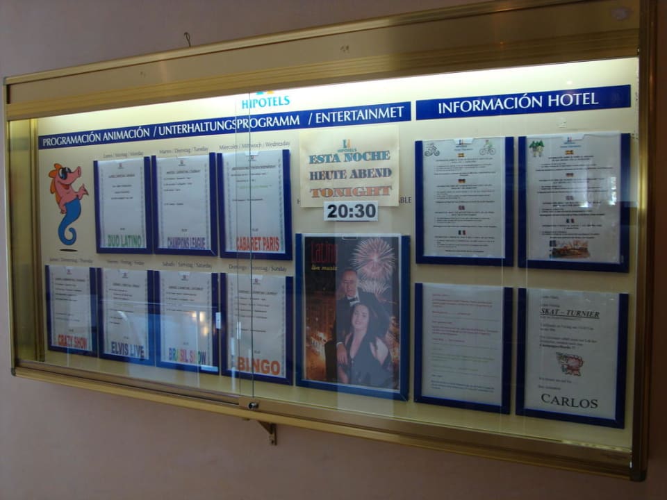 Aushang Veranstaltungen im Hotel Hipotels Flamenco