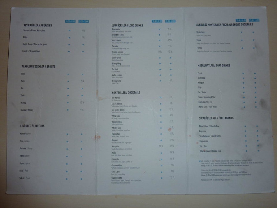 Getränkekarte Diamond Excellence Resort & Spa