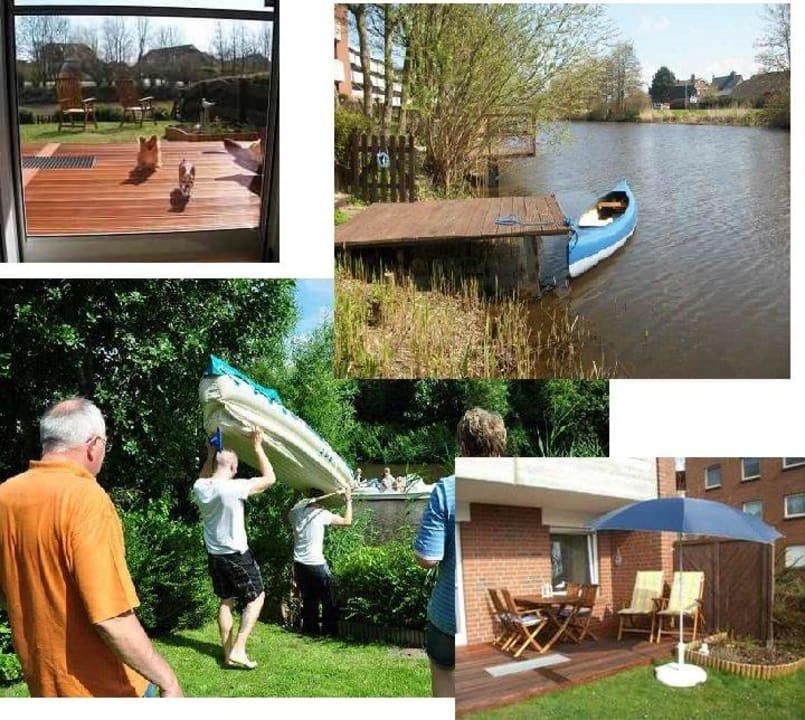 Garten mit Angelsteg und eigenem GFK-Kanu Ferienwohnung Sonnengarten