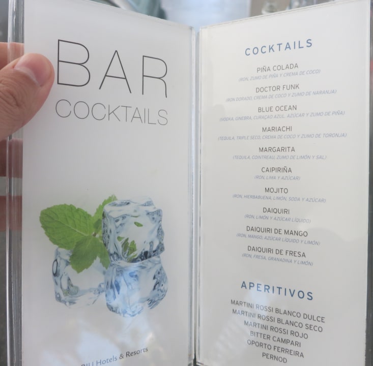 Barkarte 1 von 3 Seiten Hotel Riu Dunamar