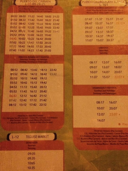 Busfahrplan Hipotels La Geria