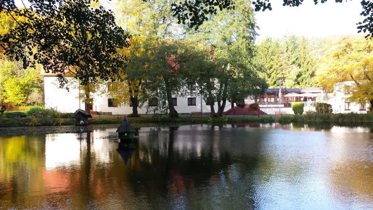 Blick über den hoteleigenen Teich Seezeit Hotel Bad Stuer