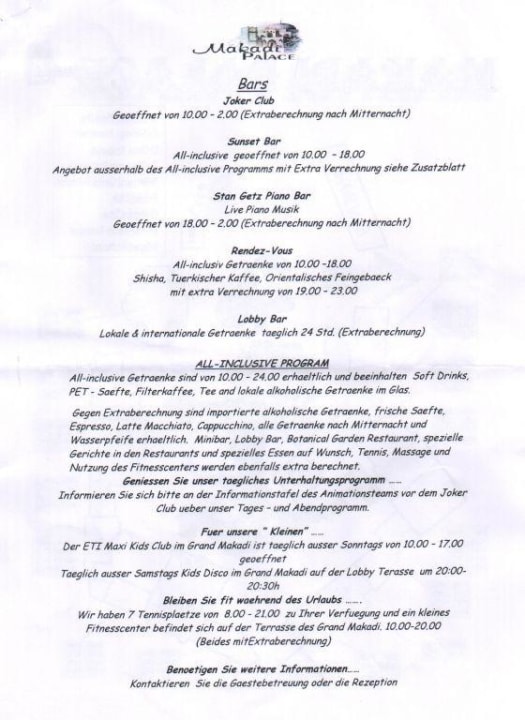 Informationsblatt 3/4 Makadi Palace