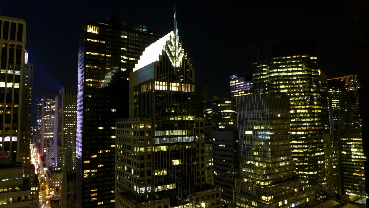 Blick aus 29. Stock Richtung Westen bei Nacht The Waldorf Astoria New York