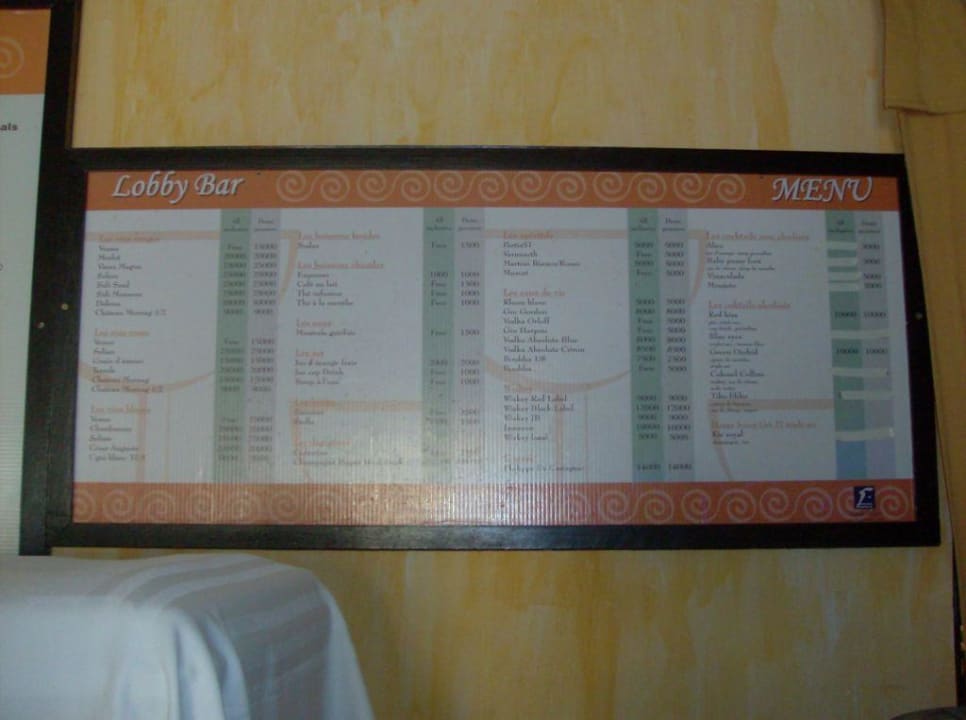 Getränkekarte Houda Golf & Beach Club