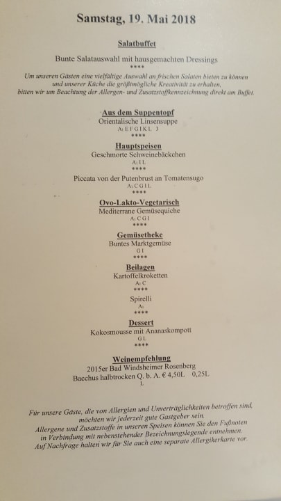 Speisekarte Kurhotel Pyramide