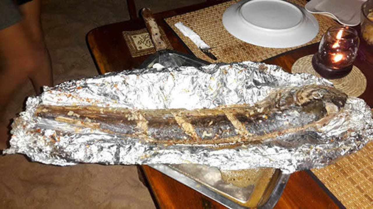 Lecker: Gegrillter Barracuda im Juli 2016 Hotel Haus am Meer Wilde Ananas