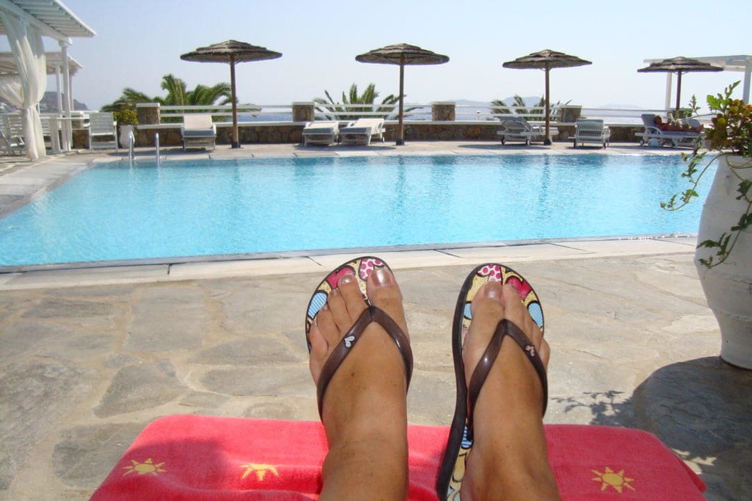Pool und Strandblick Hotel Manoulas Beach