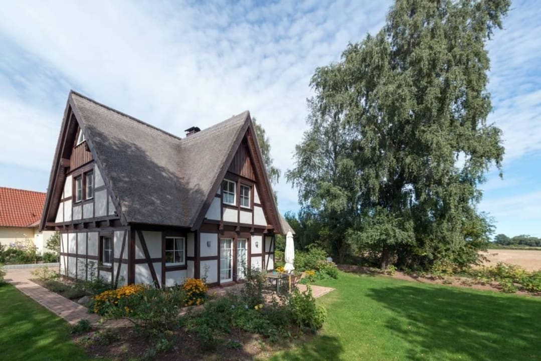 Außenansicht und Gartenanlage Ferienhaus Flieder