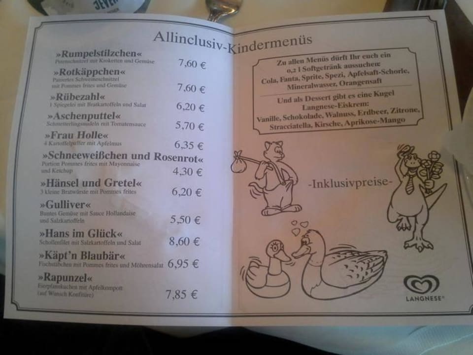 Tolle Kinder-Speisekarte Gasthof zum Deichgrafen
