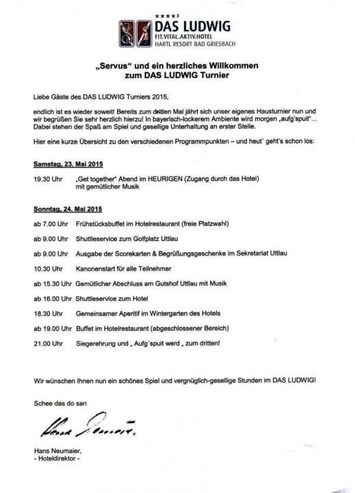 Turnierausschreibung Hotel Das Ludwig