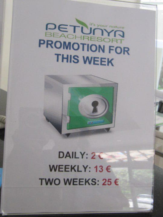 Cennik sejfu Petunya Beach Resort