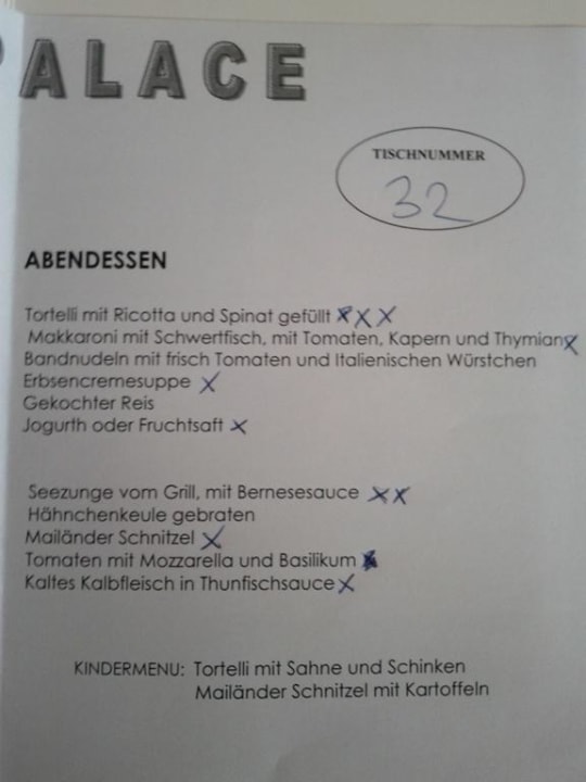 Menü-Auswahl Hotel Palace