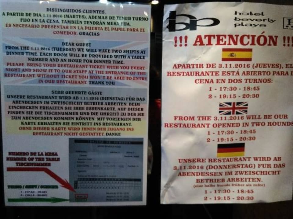 Anweisung zum Abendessen Hotel Vibra Beverly Playa