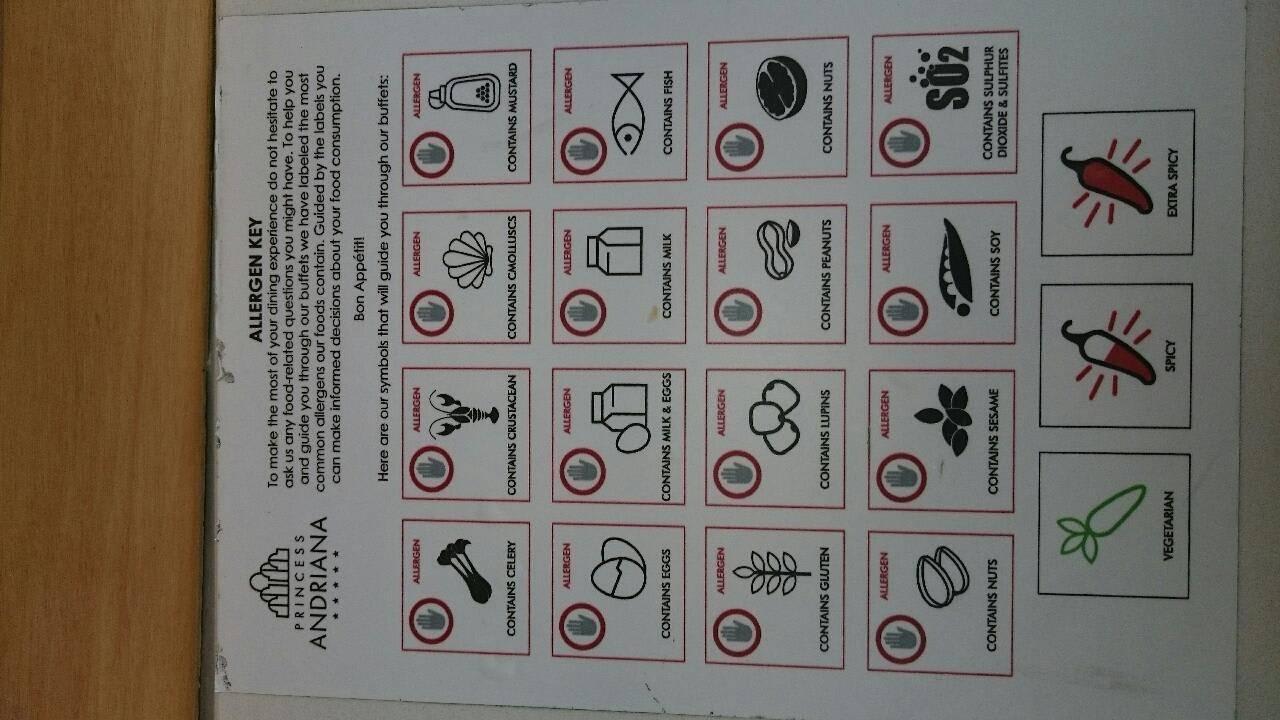 Allergieinformationslegende Princess Andriana Resort & Spa