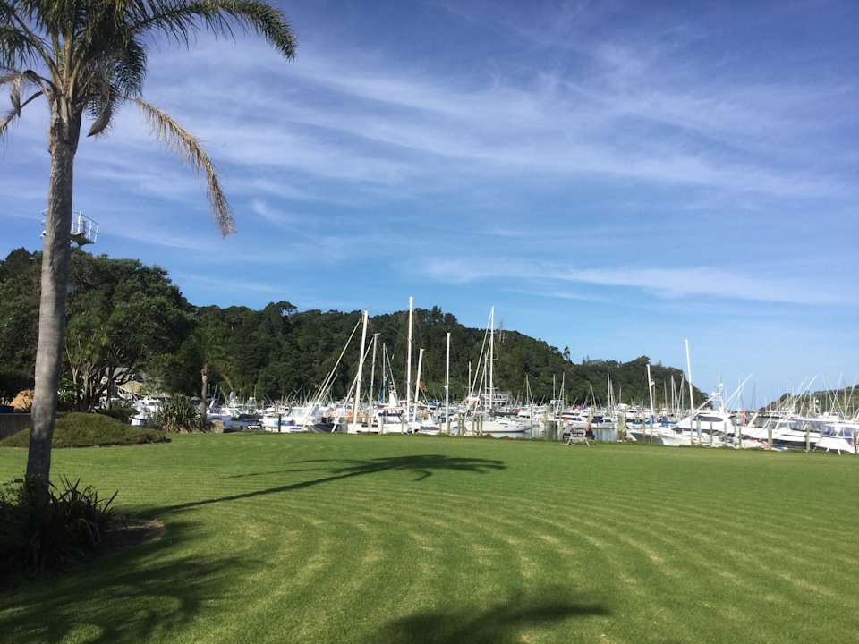 Tutukaka Bay mit kleiner Grünanlage direkt vor dem Hotel Hotel Oceans Tutukaka