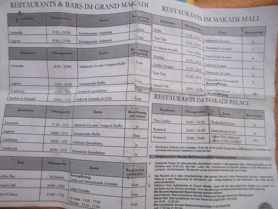 Überblick der nutzbaren Restaurants Grand Makadi