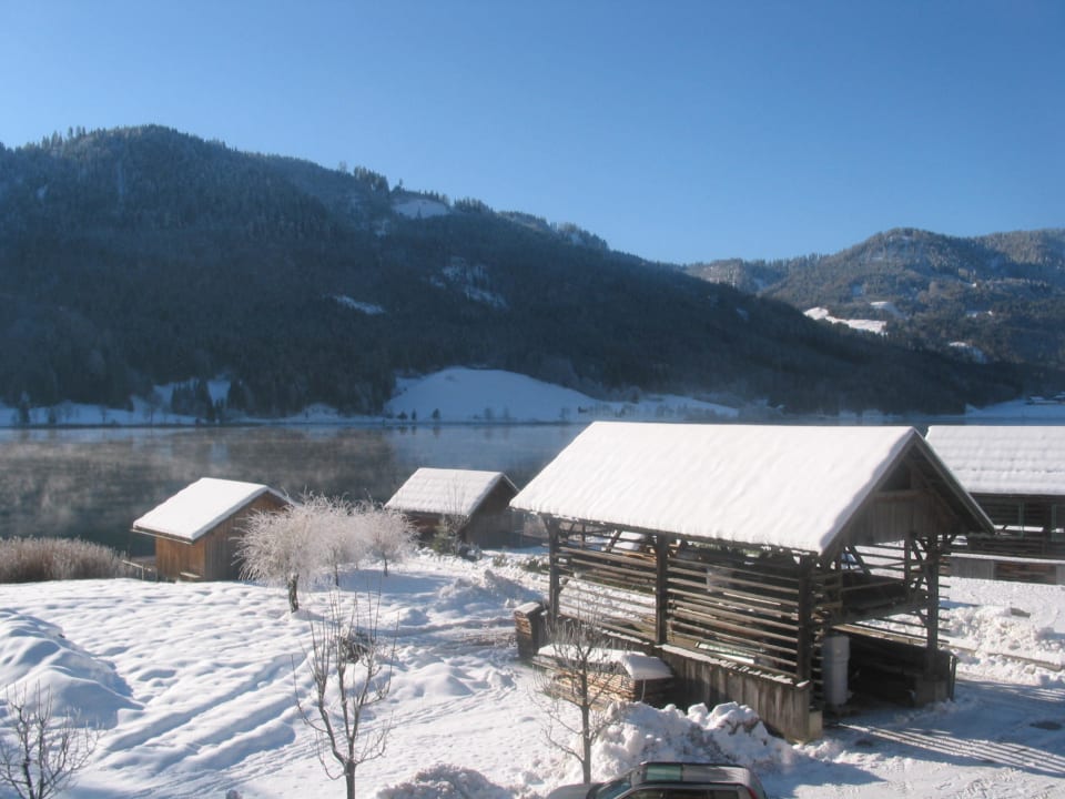 Aussicht auf den hauseigenen Strand Ferienhof Neusacher Moser