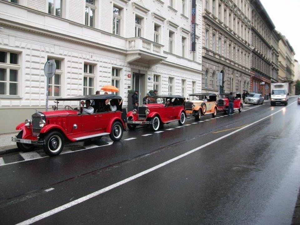 Red cars Red & Blue Design Hotel Prague
