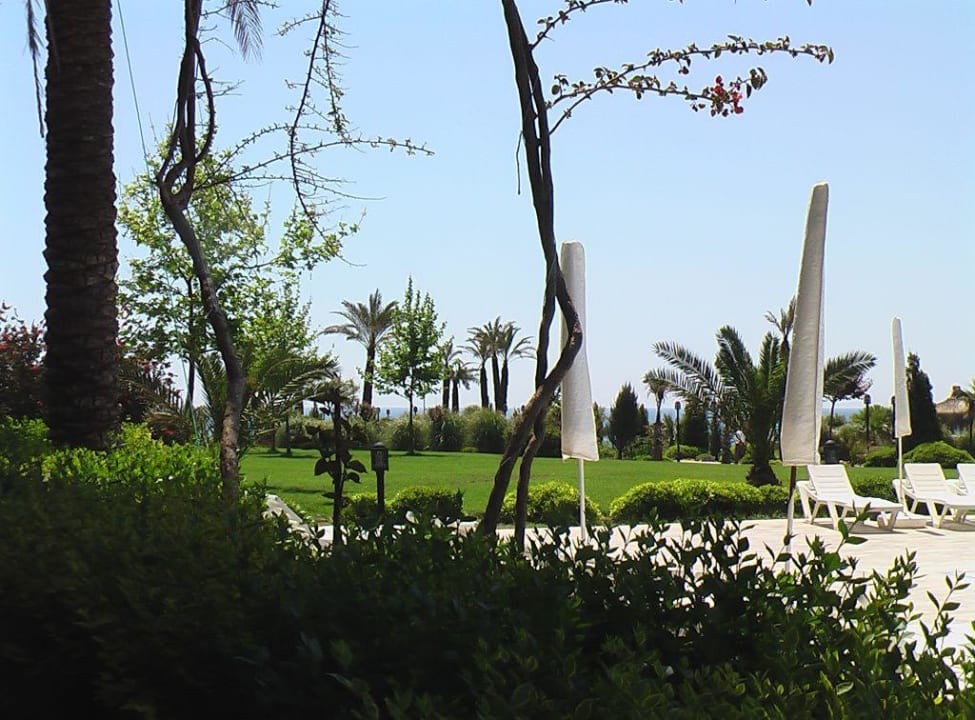 Blick beim Mittagessen auf die Grünanlagen Trendy Aspendos Beach Hotel