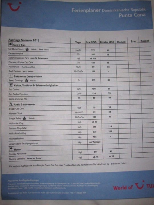 TUI Ausflüge 10/2013 Hotel Riu Bambu