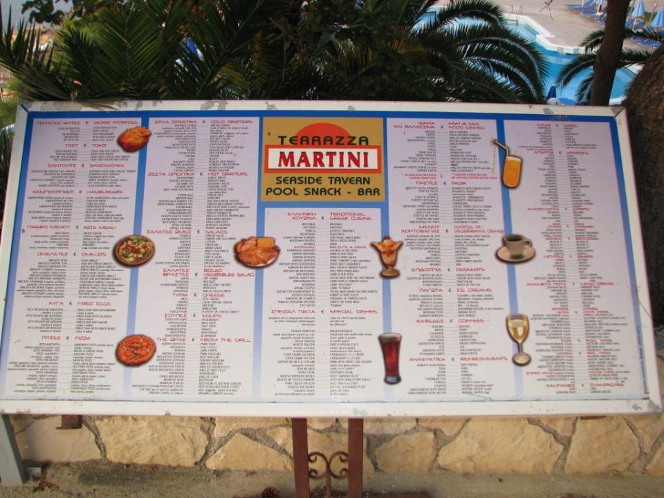 Speisekarte der Snack- und Beach-Bar Alexandra Beach Resort & Spa