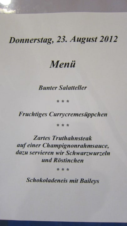 Abendmenue Vitalotel Roonhof