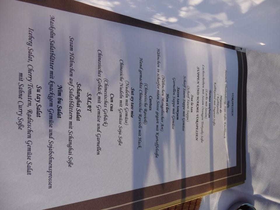 Menukarte Asiatisches Restaurant Rixos Premium Belek