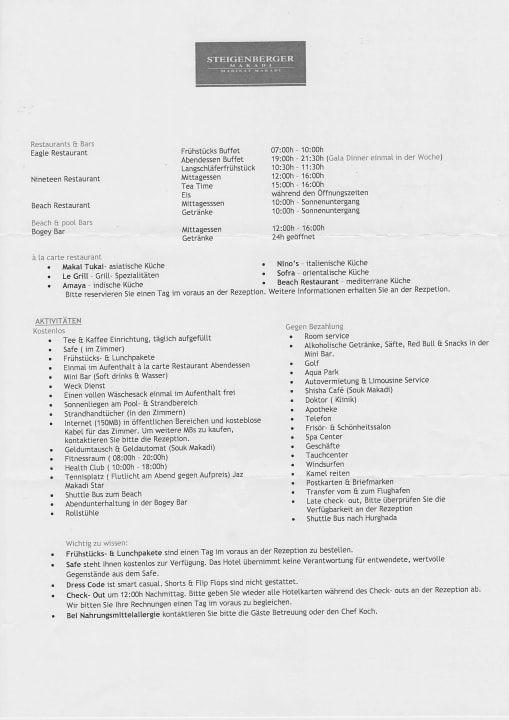 All-Inklusive Leistungen Steigenberger Makadi Hotel - Adults only