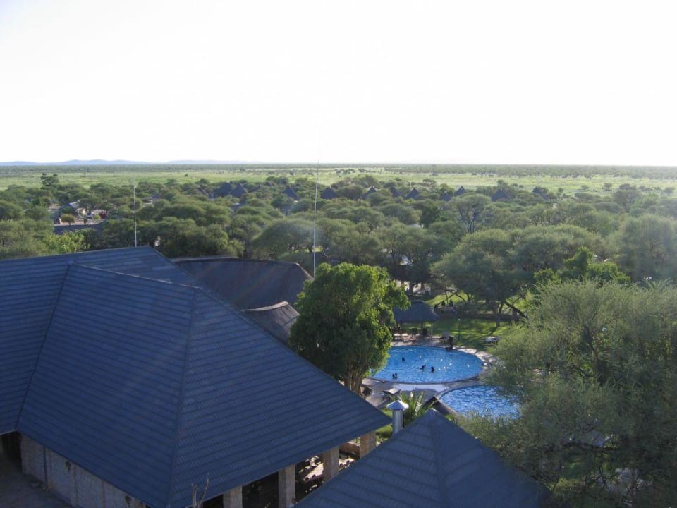 Blick auf die Lodge vom Aussichtsturm Okaukuejo Camp