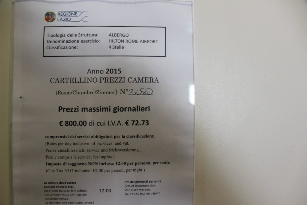 Notice on Room Door Hilton Rome Airport