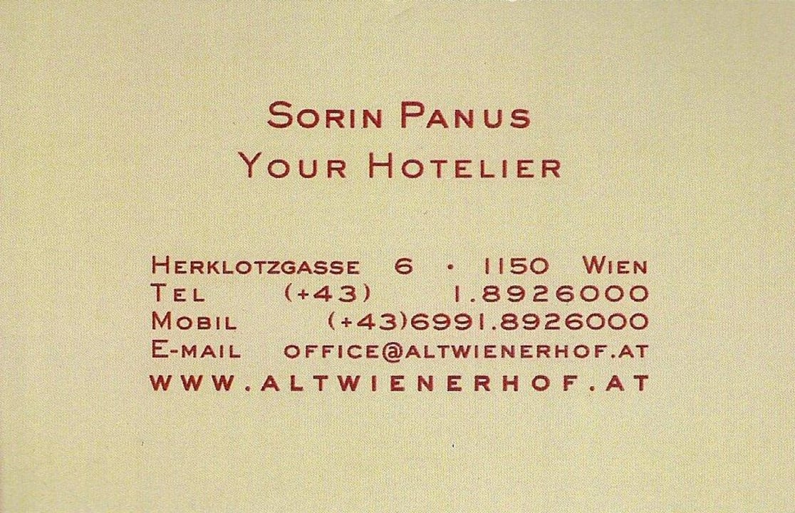 Altwienerhof, Visitenkarte Hotel Altwienerhof