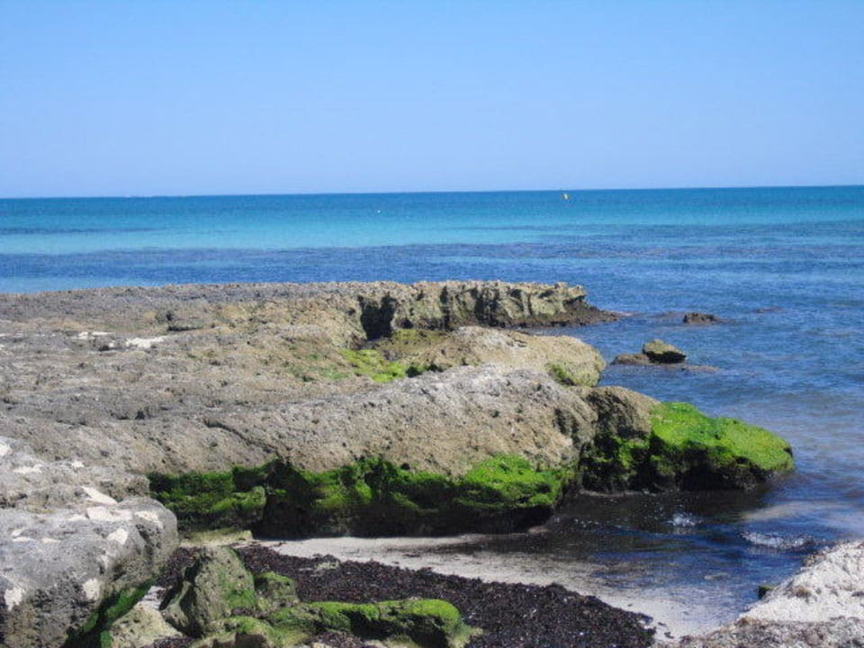 Schöner Spaziergang am morgen dem Strand entlang Calimera Yati Beach