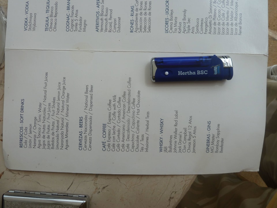 Getränkekarte Hotel Melia Cayo Coco - Adults only