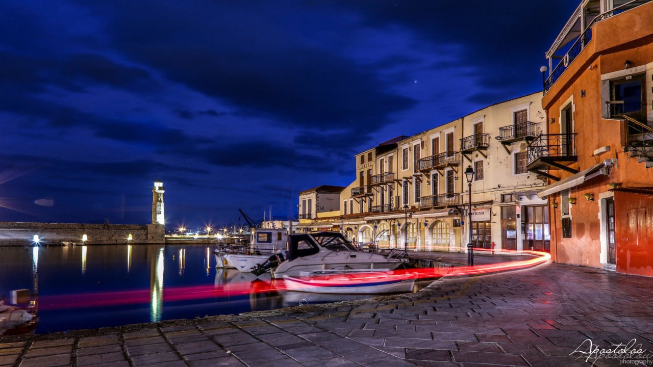Hotel at venetian harbour early morning Faros Beach Hotel